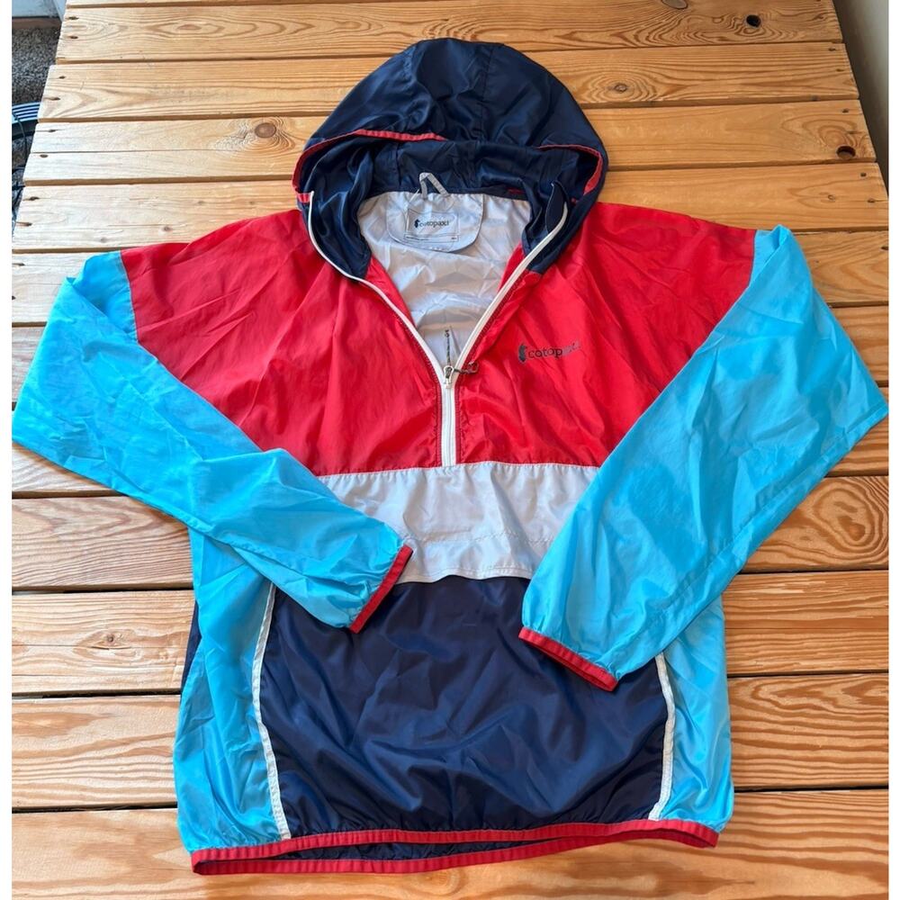Cotopaxi Men’s 1/2 Zip Hooded Teca Technical windbreaker Size M Red Blue P9